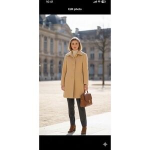 Anne Klein yellowy cream Wool Coat XS Single Breasted Notched Collar Winter Luxe